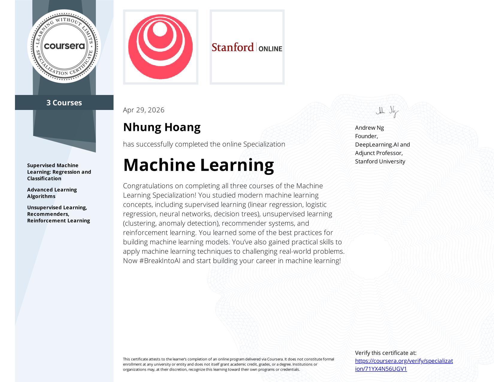 DeepLearning.AI certificate