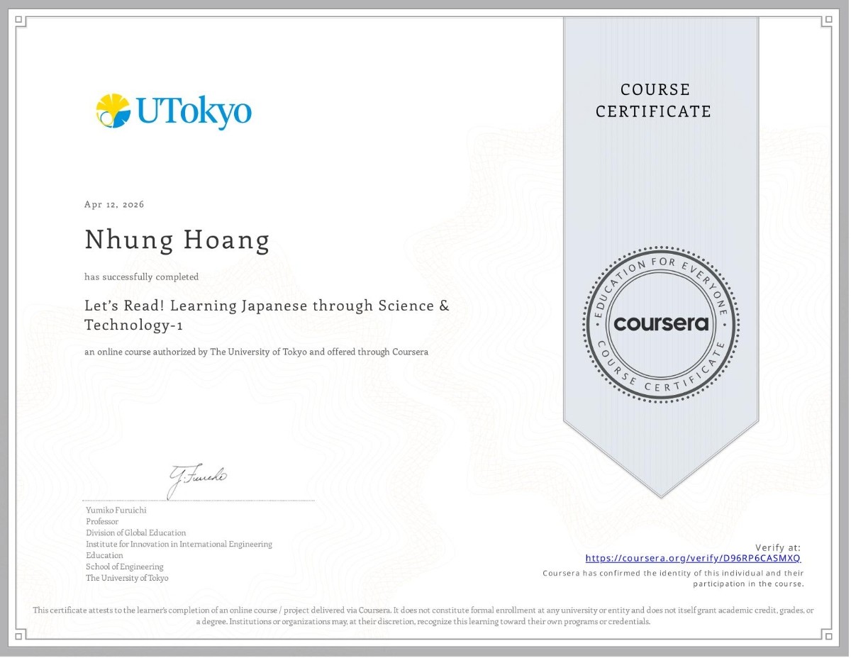 UTokyo certificate